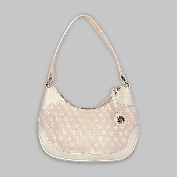 Vintage Dooney & Bourke Small Cream Monogram Hobo Shoulder Bag - Picture 1 of 7
